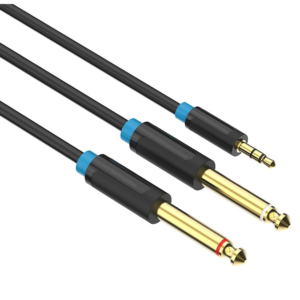 كيبل من اواكس 3.5 ملم M الى مايك 6.35 ملم مخرجين 1 متر